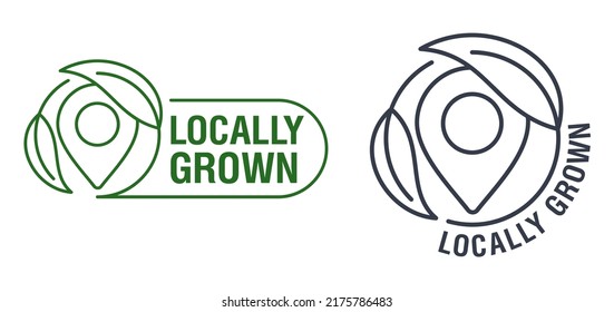 Sello plano de producción local en línea delgada - emblema ecológico para envasar frutas o verduras de cultivo regional - pictograma vectorial aislado