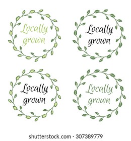 Locally grown hand-sketched herbal vector frame (template). Useful for ads, signboards, packaging, menu design, interior decorating and other design.