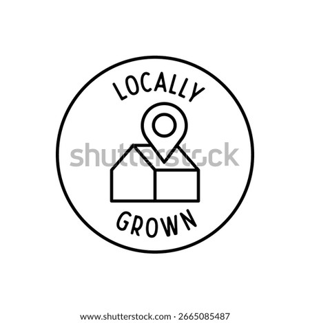 Locally Grown Icon with Map Pin and Field Box Symbol in Outline Circle Badge Vector Illustration