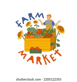 Locally grown organic food. Gardening, eco-friendly farming, agriculture concept. Local fruits and vegetables production. Vector illustration isolated on a white background. Creative collection