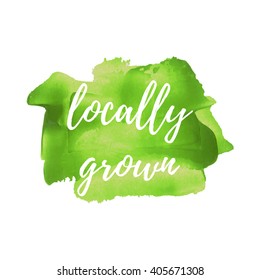 Locally Grown vector word, text, icon, symbol, poster, logo on hand drawn green paint background illustration