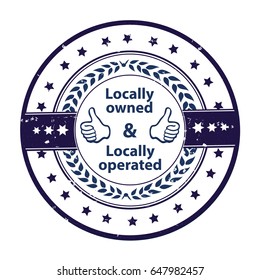 Locally owned, locally operated - blue grunge label. Print colors used