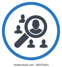 Locate Client vector icon. Style is bicolor flat circled symbol, smooth blue colors, rounded angles, white background.