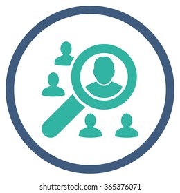 Locate Client vector icon. Style is bicolor flat circled symbol, cobalt and cyan colors, rounded angles, white background.