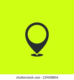 Locate icon: common geo tag positioning pictogram. Flat "here" sign. For maps, schemes, applications, infographics and contacts.