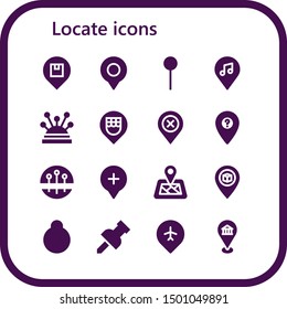locate icon set. 16 filled locate icons.  Simple modern icons about  - Location, Pin, Pins, Location pin