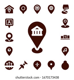 locate icon set. 17 filled locate icons.  Simple modern icons such as: Location, Location pin, Position, Pins, Pin