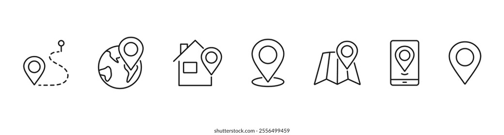 Locate and location icon set. Navigation, GPS, point, place line icon.