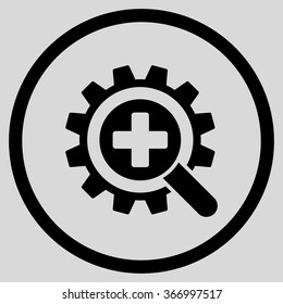 Locate Medical Technology vector icon. Style is flat circled symbol, black color, rounded angles, light gray background.