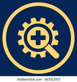 Locate Medical Technology vector icon. Style is flat circled symbol, yellow color, rounded angles, blue background.