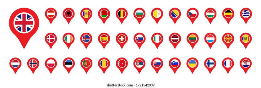 locati with flags of europe set isolated icon in flat style, vector illustration