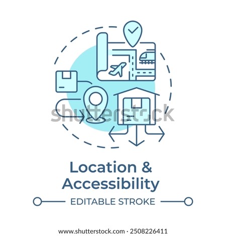 Location and accessibility soft blue concept icon. Industrial real estate. Logistics and transport links. Round shape line illustration. Abstract idea. Graphic design. Easy to use in article