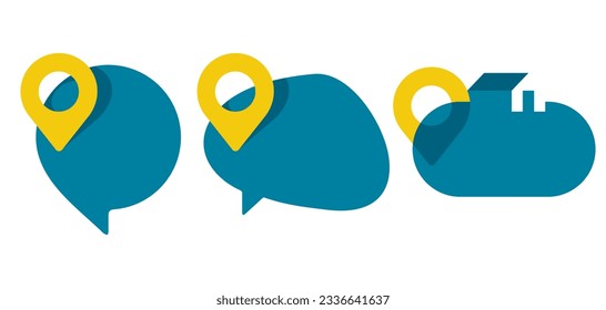 Location address block shapes with yellow gps pictogram. 