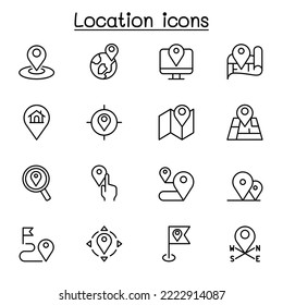 location, address, map icon set in thin line style
