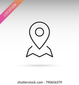 Location, address, map pin thin line isolated flat vector icon