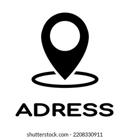 Location or adress icon in flat style. Pin sign Isolated on white. Navigation map symbol. Simple abstract place icon in black. Vector illustration for graphic design, logo, Web, UI, mobile app.