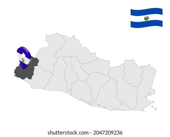 Location of  Ahuachapan Department on map El Salvador. 3d location sign similar to the flag of Ahuachapan. Quality map  with  provinces of  El Salvador for your design. EPS10