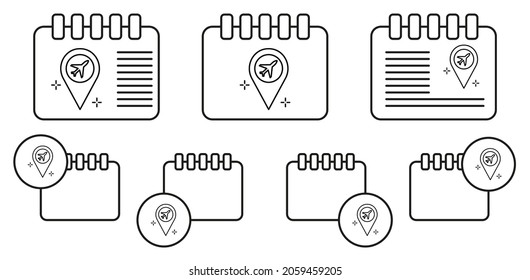 Location, airplane, airport vector icon in calender set illustration for ui and ux, website or mobile application