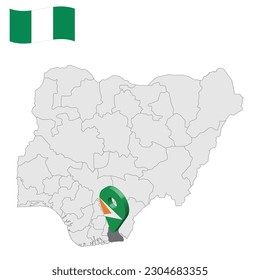 Location Akwa Ibom State on map Nigeria. 3d Akwa Ibom location sign. Flag of Nigeria. Quality map with  States of Nigeria for your web site design, logo, app, UI. Stock vector. EPS10.
