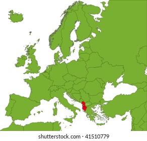 Location of Albania on the Europa continent