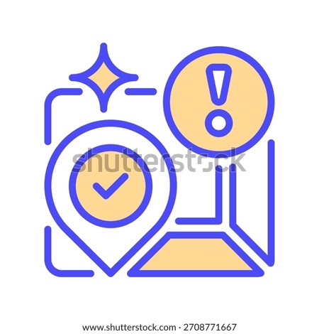 Location Alert Line Icon, Outline Symbol for Warning, Safety Notification, Risk Area, Emergency Pinpoint, and Caution Mark. Vector Sign Icon.