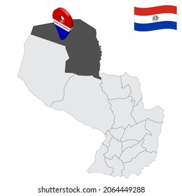 Location Alto Paraguay Department on map Paraguay. 3d location sign similar to the flag of Alto Paraguay. Quality map  with  provinces Republic of Paraguay for your design. EPS10