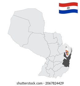 Location Alto Parana Department on map Paraguay. 3d location sign similar to the flag of Alto Parana. Quality map  with  provinces Republic of Paraguay for your design. EPS10