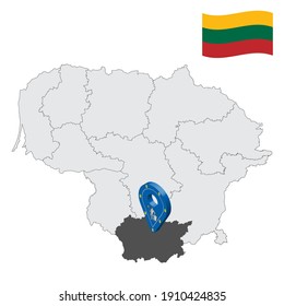 Location Alytus County on map Lithuania. 3d location sign similar to the flag of Alytus County. Quality map  with  counties of Lithuania for your design. EPS10.