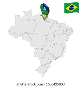 Location of Amapa on map Brazil. 3d Amapa location sign similar to the flag of Amapa. Quality map  with regions of Brazil. Federal Republic of Brazil. EPS10.