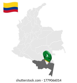 Location of Amazonas on map Colombia. 3d Amazonas location sign. Flag of Amazonas. Quality map with regions of Colombia for your web site design, logo, app, UI. Stock vector. EPS10.