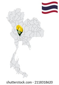 Ubicación de la provincia de Ang Thong en el mapa de Tailandia. Pin de posición del marcador de posición del mapa de la bandera 3d Ang Thong. Mapa de calidad con provincias de Tailandia para su diseño. EPS10.