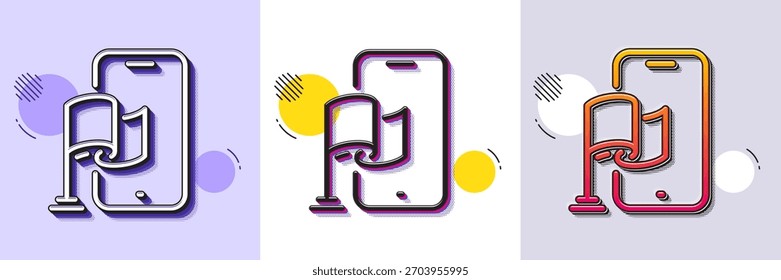 Icono de línea de App de Locación. Patrón punteado de semitono. Icono de degradado con sombra de grano. Signo de destino de objetivo. Símbolo de puntero de bandera. Icono de App de ubicación de línea. Varios diseños. Vector