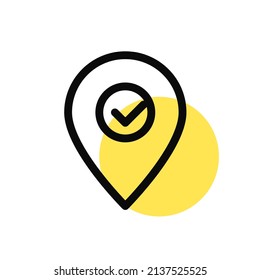Location approved map pointer minimal line art icon. Pixel perfect, editable stroke