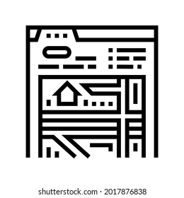 ubicación del vector de icono de línea de área. ubicación del signo de área. símbolo de contorno aislado ilustración negra