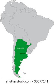 Location of Argentina on the South America continent