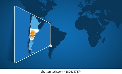 Location of Argentina on the World Map with Enlarged Map of Argentina with Flag. Geographical Vector Template for your design.