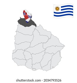 Location Artigas Department  on map Uruguay. 3d location sign similar to the flag of  Artigas Department. Quality map  with  regions of Uruguay for your design. EPS10