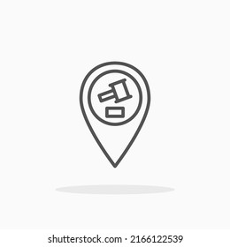 Location Auction Pin With Gavel line icon. Editable stroke and pixel perfect. Can be used for digital product, presentation, print design and more.