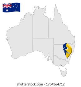 Location of Australian Capital Territory on map Australia. 3d Australian Capital Territory  flag map marker location pin. Quality map with States of Australia for your web site design, app, UI. EPS10.