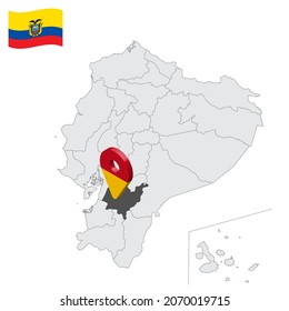 Location Azuay Province on map Ecuador. 3d location sign similar to the flag of Azuay. Quality map  with  provinces Republic of Ecuador for your design. EPS10