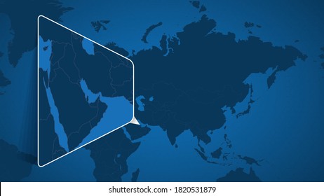 Lage von Bahrain auf der Weltkarte mit erweiterter Karte von Bahrain mit Flagge. Geografische Vektorvorlage für Ihr Design.