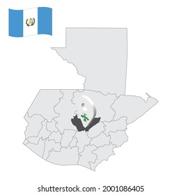 Location of  Baja Verapaz on map Guatemala. 3d location sign similar to the flag of Baja Verapaz. Quality map  with  provinces of  Guatemala for your design. EPS10