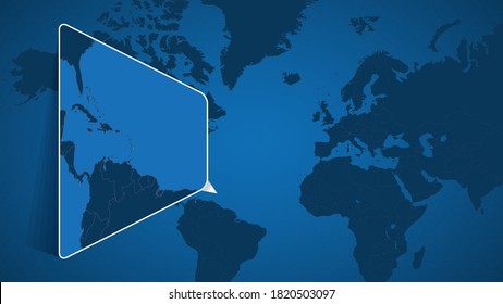Location of Barbados on the World Map with Enlarged Map of Barbados with Flag. Geographical Vector Template for your design.