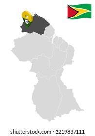 Location  Barima-Waini  Region on map Guyana. 3d location sign similar to the flag of Barima-Waini Region. Quality map  with  Regions of the Guyana for your design. EPS10