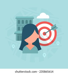 Location Based Targeting. Concept of location targeting strategy used by local advertisers and businesses in digital marketing