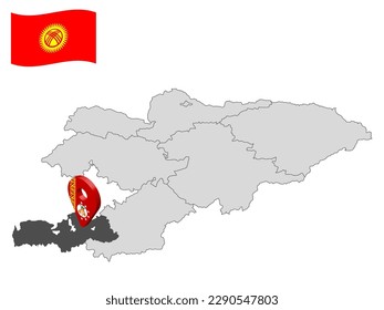 Location Batken Region on map Kyrgyzstan. 3d Batken Region location sign. Quality map with  Provinces of Kyrgyzstan for your web site design, logo, app, UI. Stock vector. EPS10