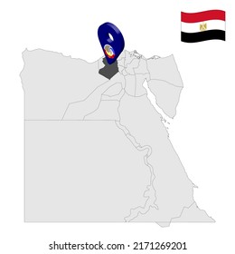 Location Beheira Governorate auf der Karte Ägypten. 3D-Ortszeichen ähnlich der Flagge von Beheira. Qualitätsplan mit den Provinzen Ägypten für Ihr Design. EPS10