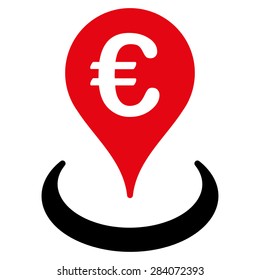 Location from BiColor Euro Banking Icon Set. Vector style: flat bicolor, intensive red and black symbol, rounded angles, white background.