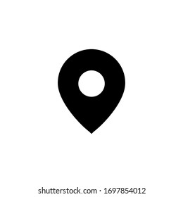 Location black sign with circle inside icon.