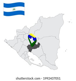 Location of  Boaco Department  on map Nicaragua . 3d location sign similar to the flag of Boaco. Quality map  with  provinces of  Nicaragua  for your design. EPS10